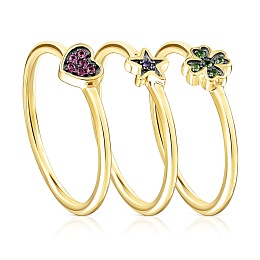 SILVER GOLD PLATED 3 RINGS GEMS RUBY N14