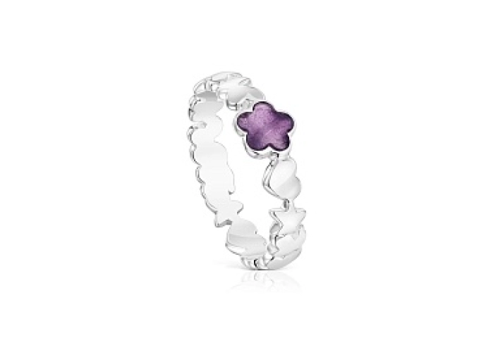 SILVER RING AMETHYST GEM FLOWER N14