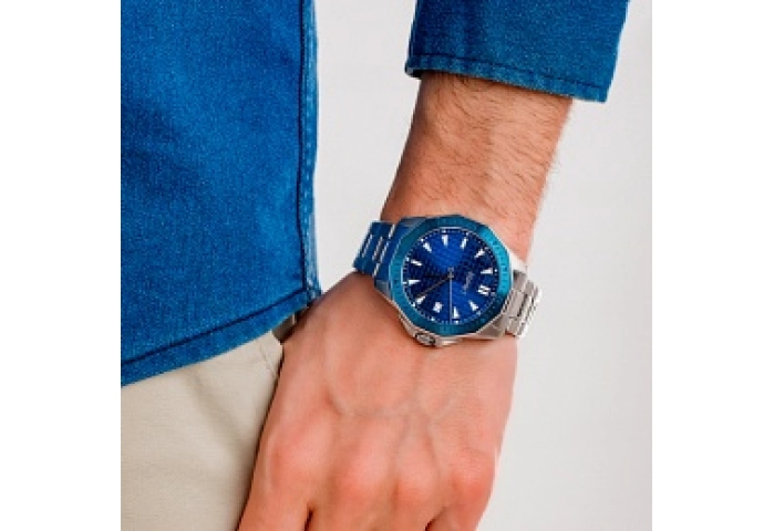 ESPRIT Men Watch, Silver Color Case, Dark Blue Dial, Stainless Steel Metal Bracelet, 3 Hands Date, 1