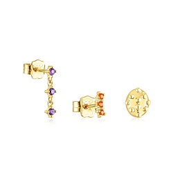 SILVER GOLD PLATED 3 EARRINGS GEMSTONES