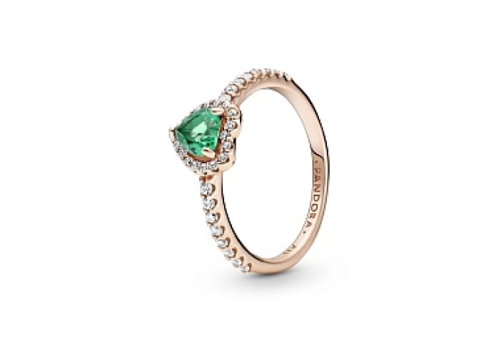 Heart 14k rose gold-plated ring with green crystal