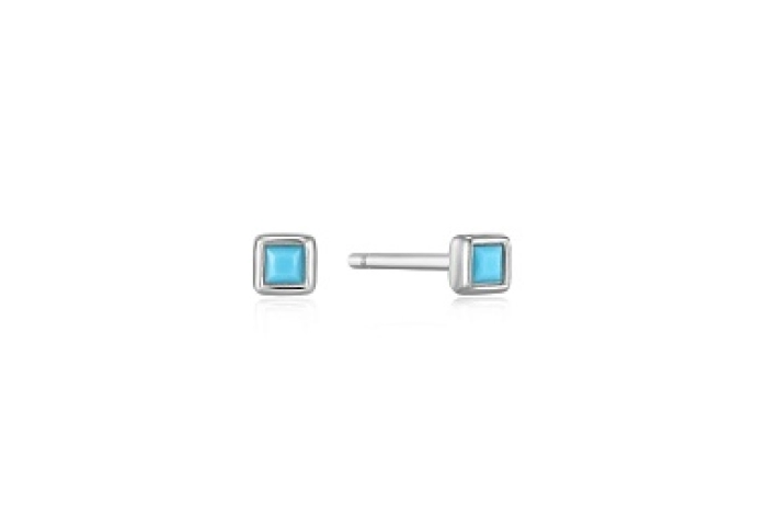 SILVER TURQUOISE SQUARE STUD EARRINGS