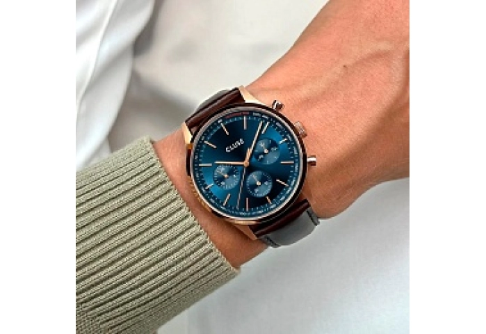 Anthéor Multifunction Watch leather blue, Rosé Col