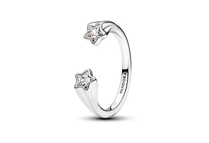 Shooting star sterling silver open ring with clear