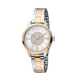 ESPRIT Women Watch, Two Tone Silver & Rose Gold Color Case, White MOP & Silver Glitter Dial, Two Ton