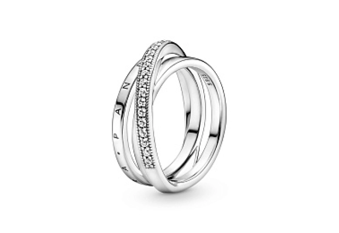 Pandora logo sterling silver ring with clear cubic