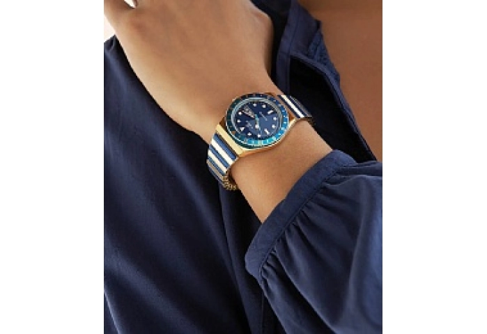 Q Dolce Vita Gold-tone Case Blue Dial Gold-tone Expansion Band with Perfect Fit