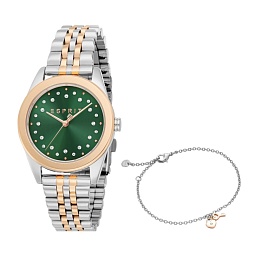 ESPRIT Women Watch, Two Tone Silver & Rose Gold Color Case, Dark Green Dial, Two Tone Silver & Rose 