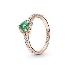 Heart 14k rose gold-plated ring with green crystal