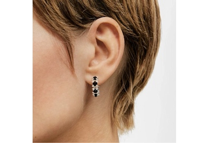 SILVER HOOP EARRINGS ONIX 9MM