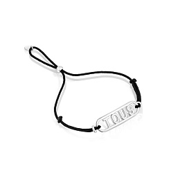 SILVER BRACELET LOGO BLACK NYLON CORD