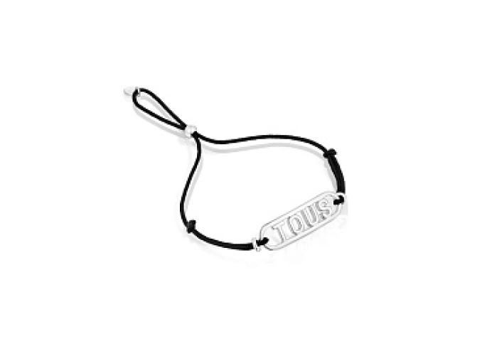 SILVER BRACELET LOGO BLACK NYLON CORD
