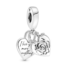 Rose heart sterling silver double dangle