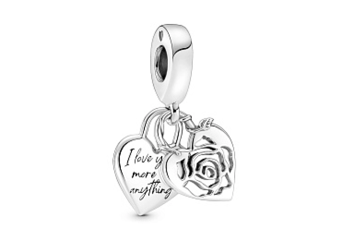 Rose heart sterling silver double dangle