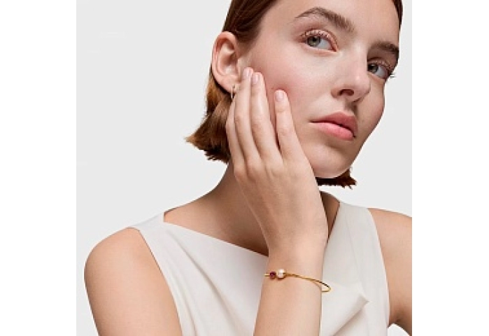 18KT GOLD BRACELET RHODOLITE PINK PEARL