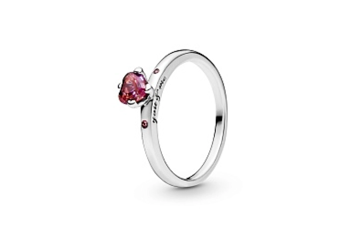 Heart silver ring with red, fancy pink and fancy f