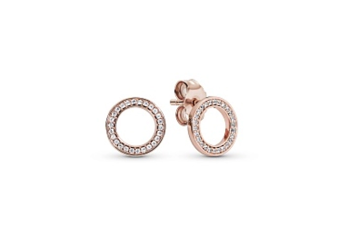 14k Rose gold-plated stud earrings with clear cubi
