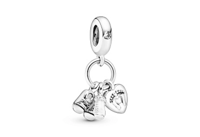 Shoes, baby bottle and heart silver dangle with cl