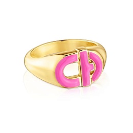 SILVER GOLDPLATED SIGNET RG PINK ENAMEL