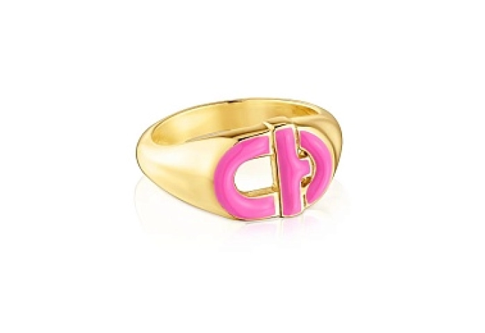 SILVER GOLDPLATED SIGNET RG PINK ENAMEL