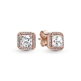 14k Rose gold-plated stud earrings with clear cubi