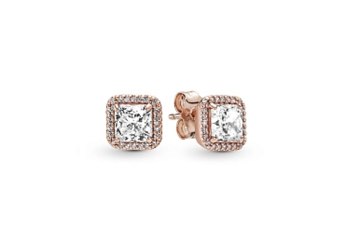 14k Rose gold-plated stud earrings with clear cubi
