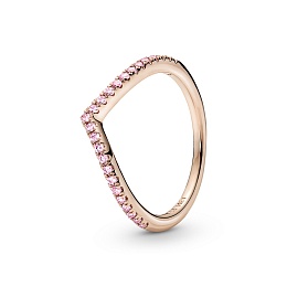 Wishbone 14k rose gold-plated ring with fancy fairy tale pink cubic zirconia/Кольцо с розовым кубиче