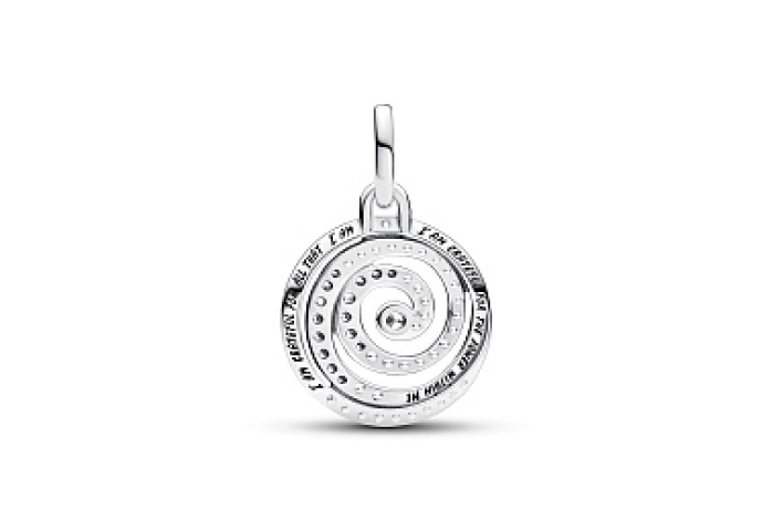 Spiral sterling silver medallion with clear cubic zirconia