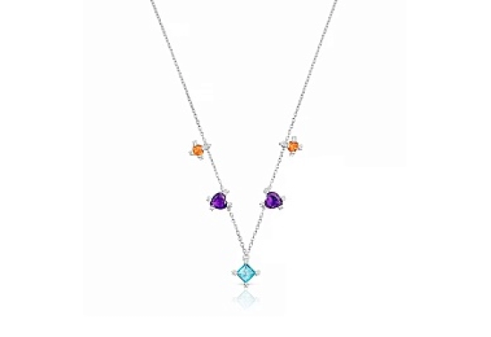 SILVER CHOKER MULTI GEMS CHAIN