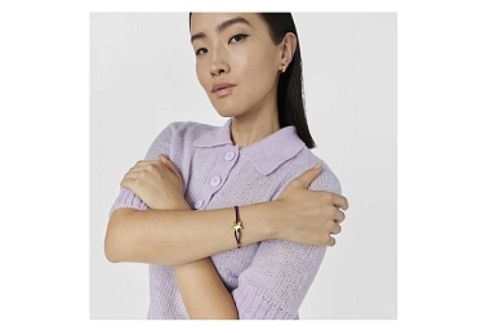 SILVER GOLDPLATED BRACELET PURPLE ELASTIC