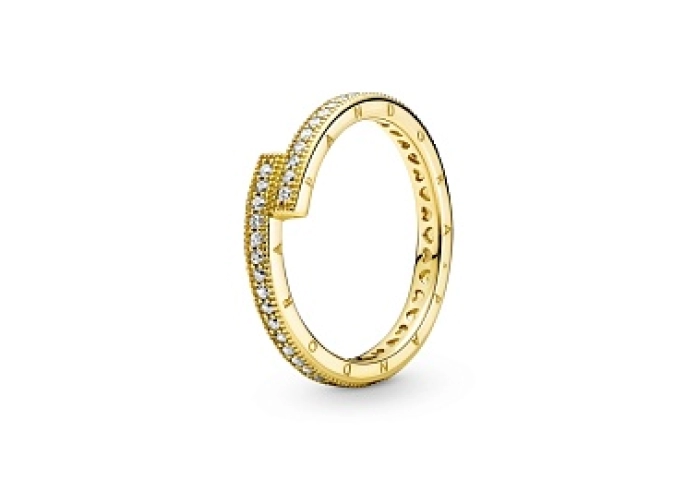 Pandora logo 14k gold-plated ring withclear cubic zirconia /169491C01-56