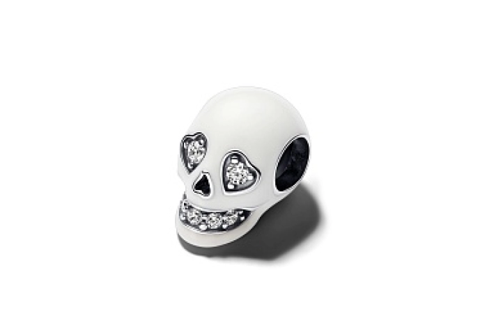 Skull sterling silver charm with clear cubic zirco