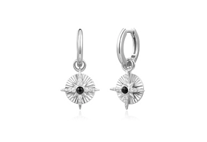 Silver Astrolabe Charm Huggies