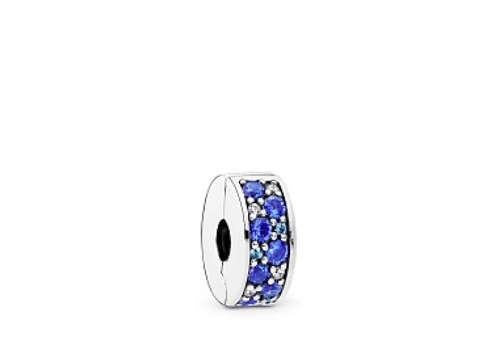 Silver clip with Swiss blue crystal, clear cubic z