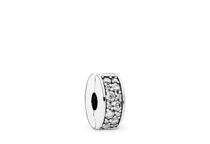 Silver clip with clear cubic zirconia and silicone