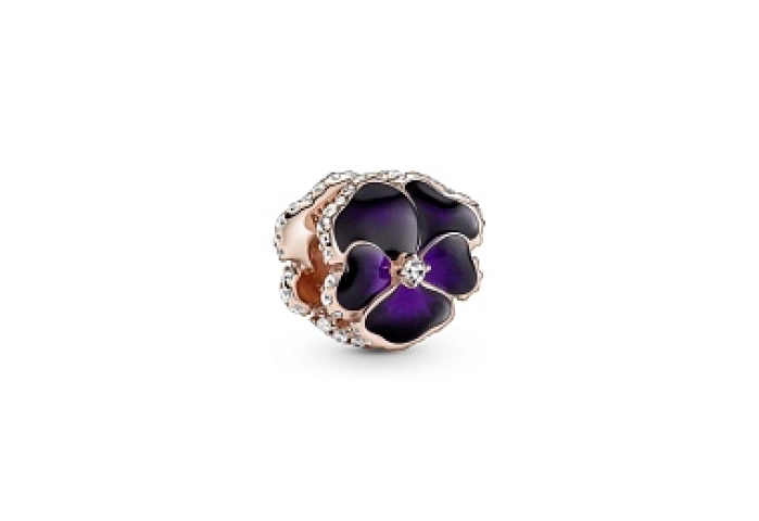 Pansy 14k rose gold-plated charm with clear cubic zirconia,shaded blue and violet