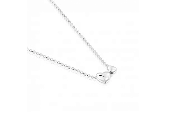 SILVER NECKLACE 2 HEARTS 45CM