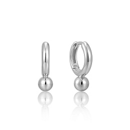 Silver Orb Drop Huggie Hoop Earrings