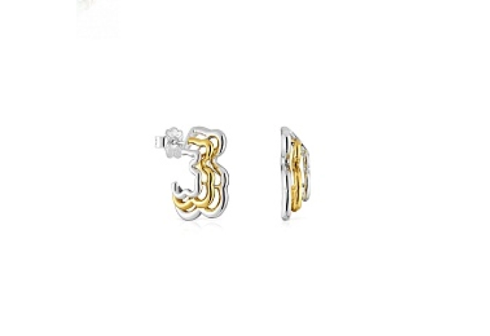 SILVER GOLD PLATED EARRINGS 21MM 2 TONE