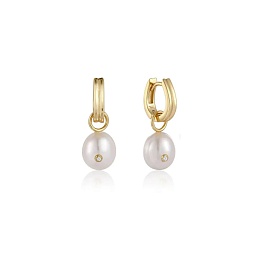 Pearl Drop Sparkle Huggie Hoop Earrings 