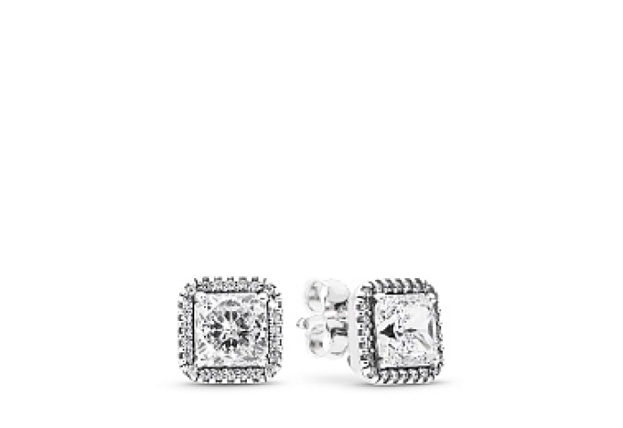 Square silver stud earrings with clear cubic zirco