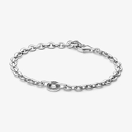 Pandora logo sterling silver bracelet with clear cubic zirconia