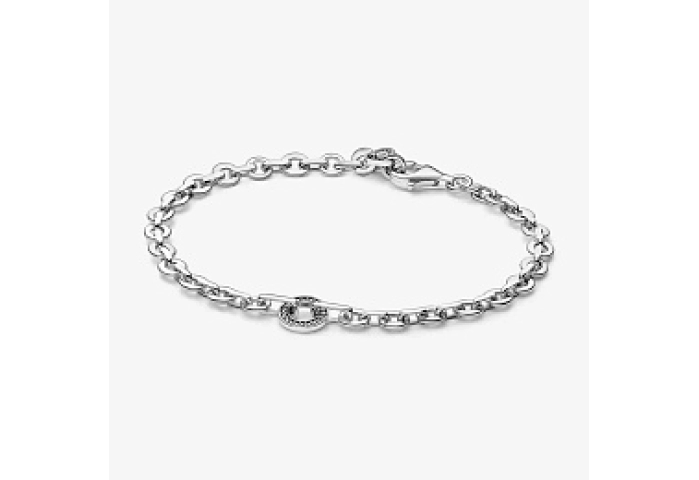 Pandora logo sterling silver bracelet with clear c