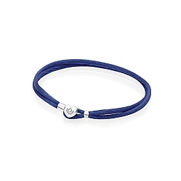 Silver double fabric cord bracelet, dark blue