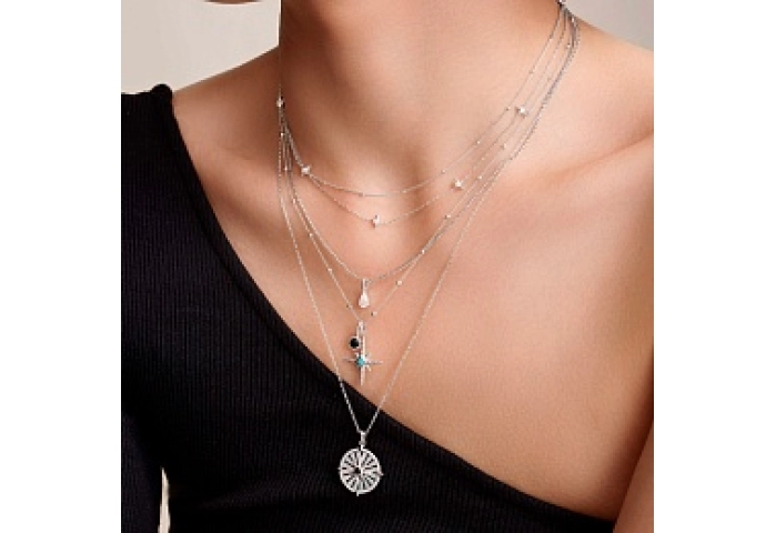 Silver Stars Station Necklace