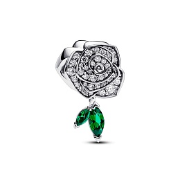 Rose sterling silver charm with clear cubic zircon