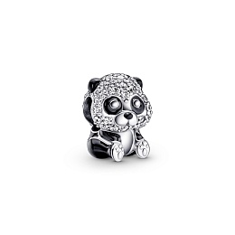 Panda sterling silver charm with clear cubic zirco