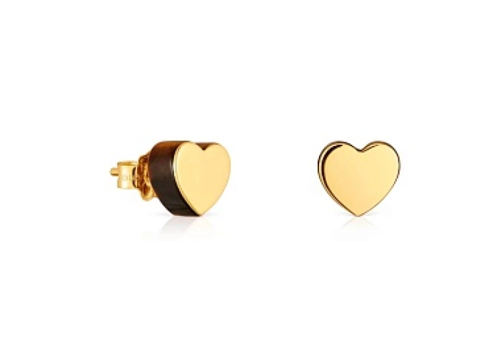 18KT GOLD EARRINGS TIGER EYE HEART 8MM