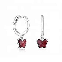 SILVER EARRINGS BUTTERFLY 10MM RHODOLITE