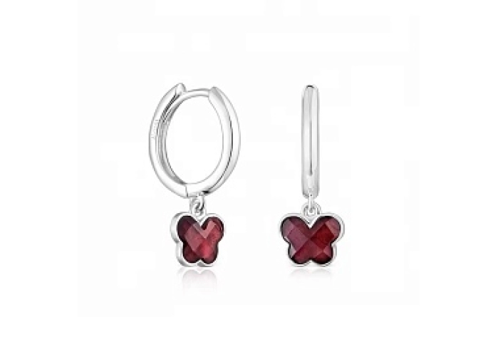 SILVER EARRINGS BUTTERFLY 10MM RHODOLITE